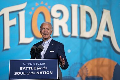 El candidato demcrata a la Presidencia de EE.UU., Joe Biden, en un mtin en Florida
