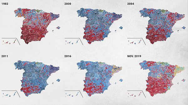 Mapa  descubre qu partido gan las generales en cada pueblo y ciudad de Espaa desde 1977