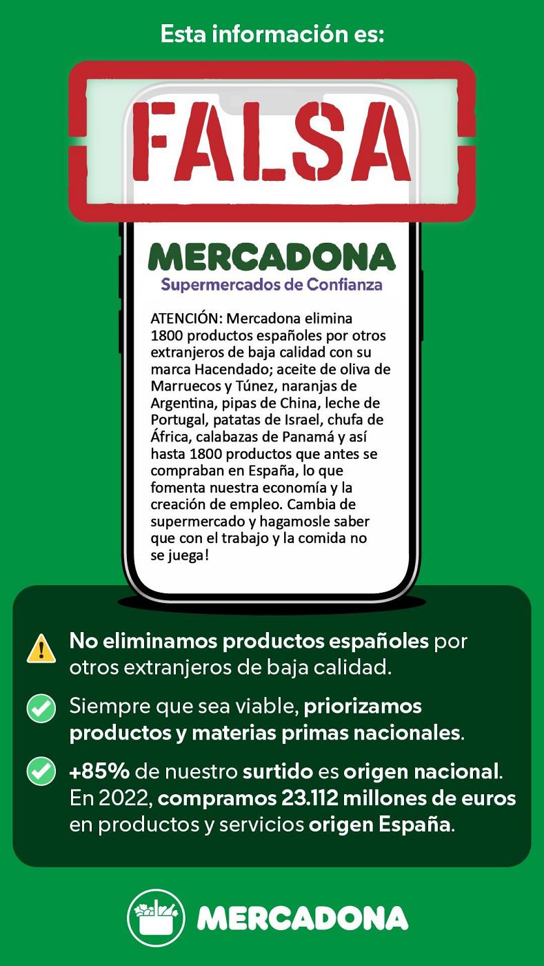 Imagen que nos remite el departamento de Comunicación de Mercadona en la que desmienten este bulo