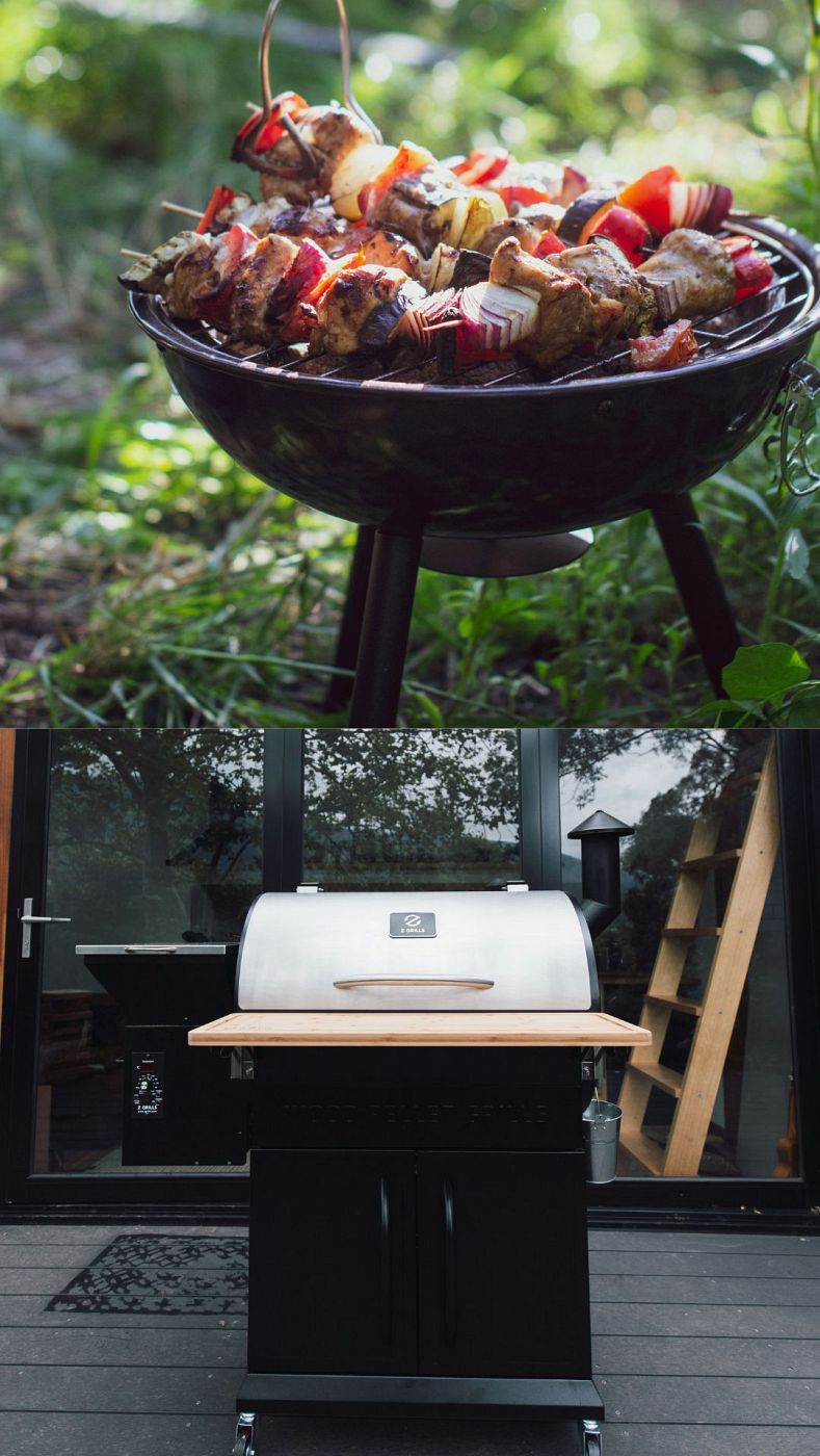 La imagen superior representa lo que es una parrilla mientras que la foto inferior representa una barbacoa.