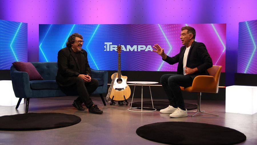 El cantant Pep Sala i l'humorista Pep Plaza al plató de 'La Trampa'