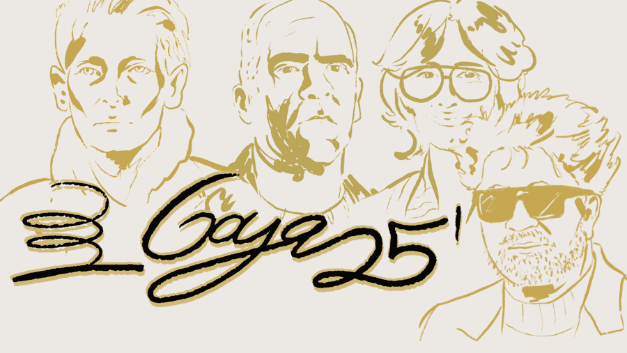 Ilustraciones estilizadas de cuatro personas con el texto "Goya 25", posiblemente alusivo a un aniversario de los Premios Goya.