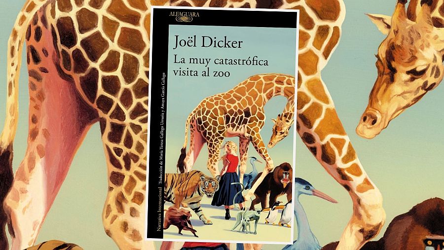Portada de libro infantil con ilustración de niña en vestido rojo entre animales (jirafa, tigre, gorila). Traducción de María Teresa Gallego Urrutia y Amaya García Gallego.