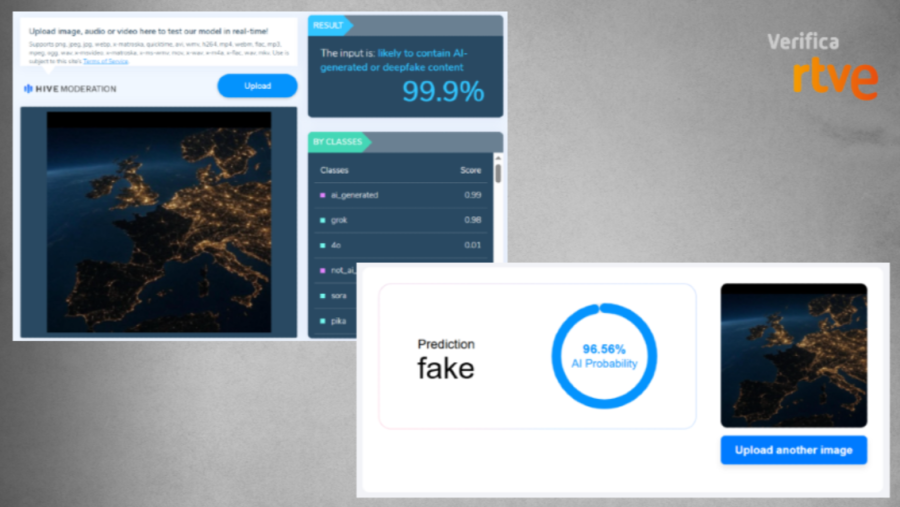 Resultados de las herramientas de detección de IA Hive y Decopy.ai