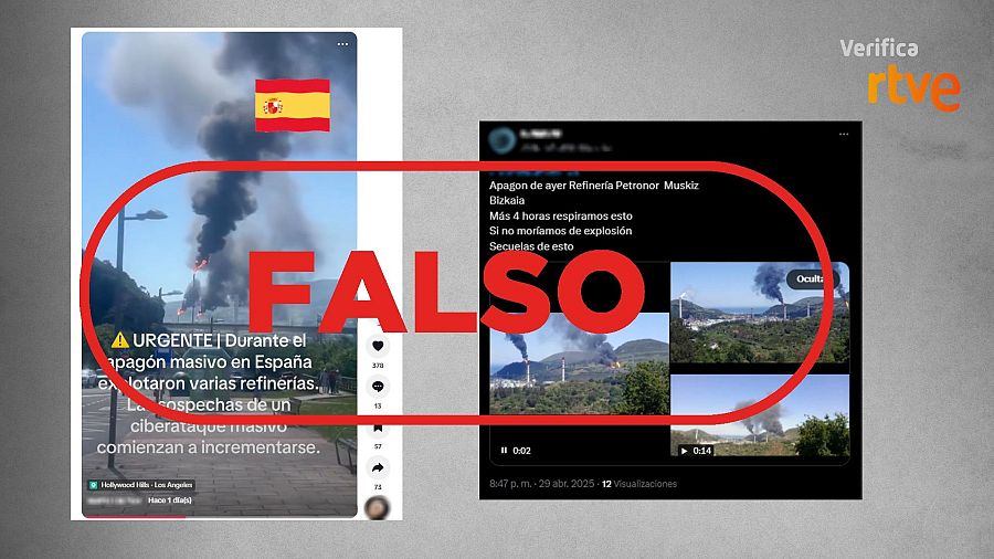 Mensajes que difunden la falsa idea de que los vídeos muestran una explosión como consecuencia del apagón