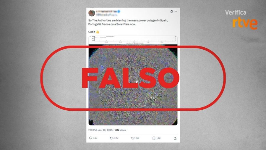 Mensaje que difunde la falsa idea de que una llamarada solar fue la causa del apagón
