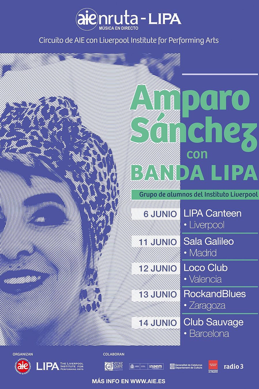 Amparo Sánchez en gira con la banda LIPA: conciertos del 6 al 14 de junio en varias ciudades.  Ilustración de la artista.