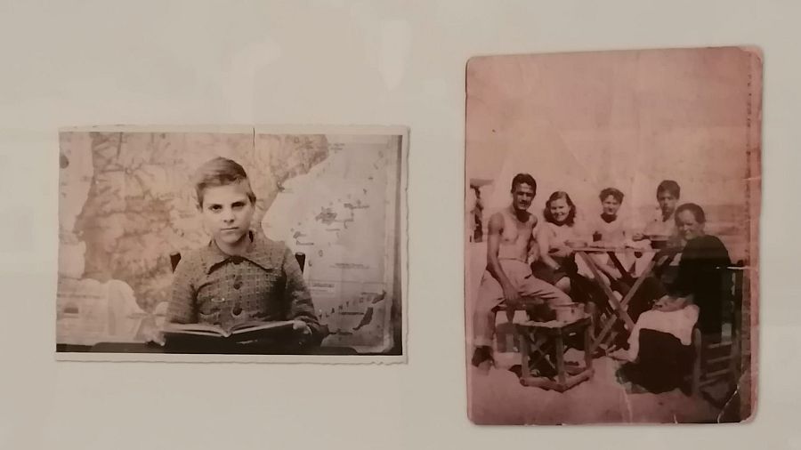 Imágenes sepia de un niño con libro y un grupo familiar, posiblemente la infancia de Paco Roca y su abuela; origen del álbum 'Regreso al Edén'.