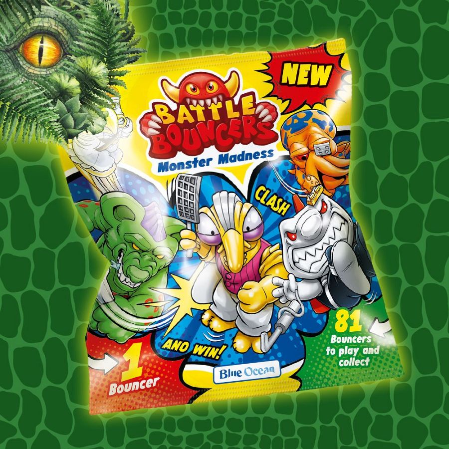 Nuevo juego 'Battle Bouncers Monster Madness' de Blue Ocean.  Tres monstruos coloridos y 81 'Bouncers' para coleccionar. ¡Encuentra el tuyo y gana!