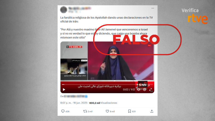 Publicación de X que le atribuye a una presentadora de la televisión pública iraní IRIB unas declaraciones que no ha realizado