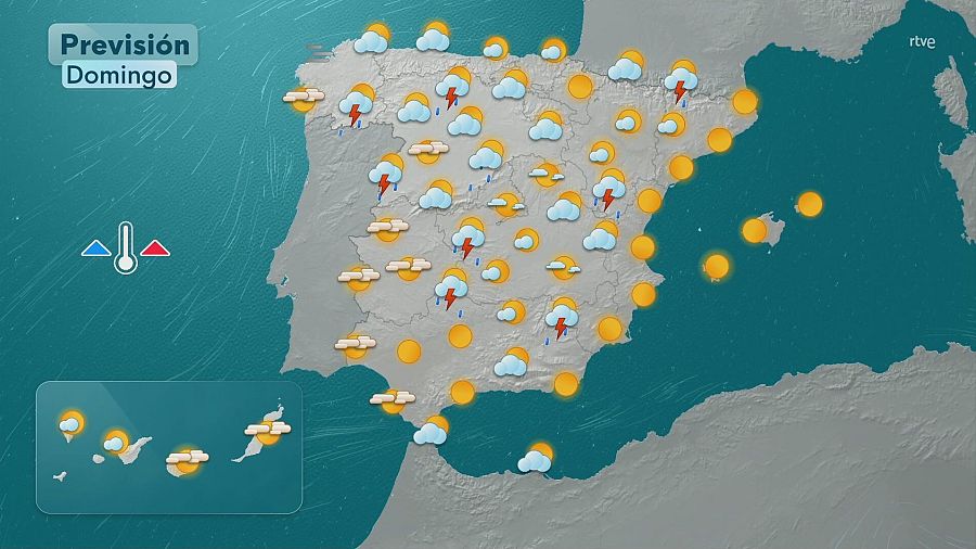 Mapa con al previsión del tiempo en la Península e islas el 29 de junio