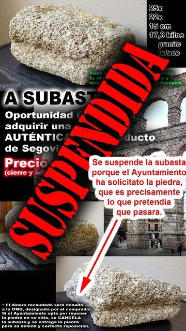 Suspensión de subasta de piedra de granito (25x22x15 cm, 17,3 kg).  El Ayuntamiento la reclama para su reposición.