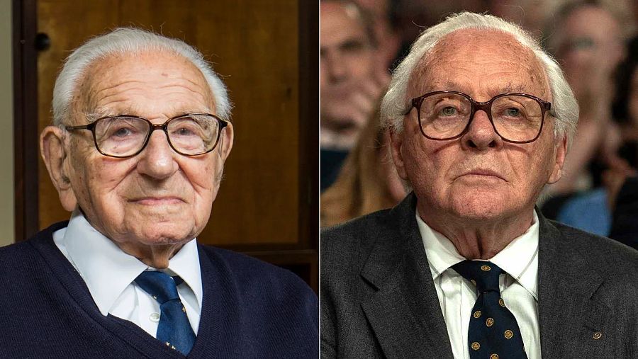 Anthony Hopkins (derecha) interpreta a Nicholas Winton (izquierda) en la película "Los niños de Winton"