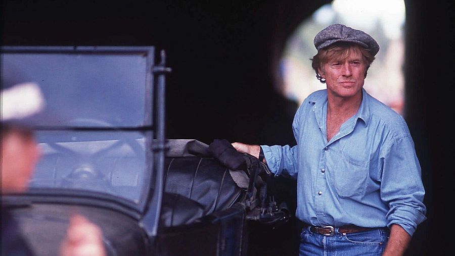 Robert Redford en el rodaje de 'El río de la vida,' cerca de Livingston, 1991