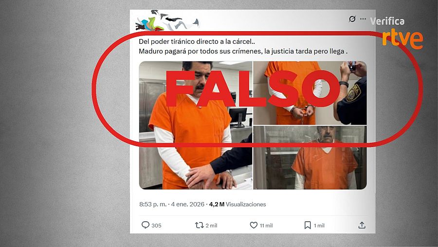 Mensaje que difunde tres fotos falsas de Maduro generadas con IA