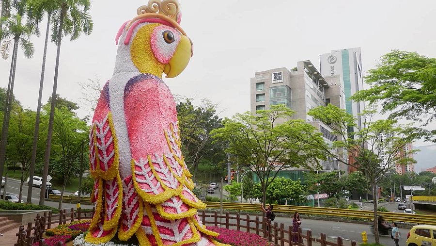 Escultura floral gigante en Medellín