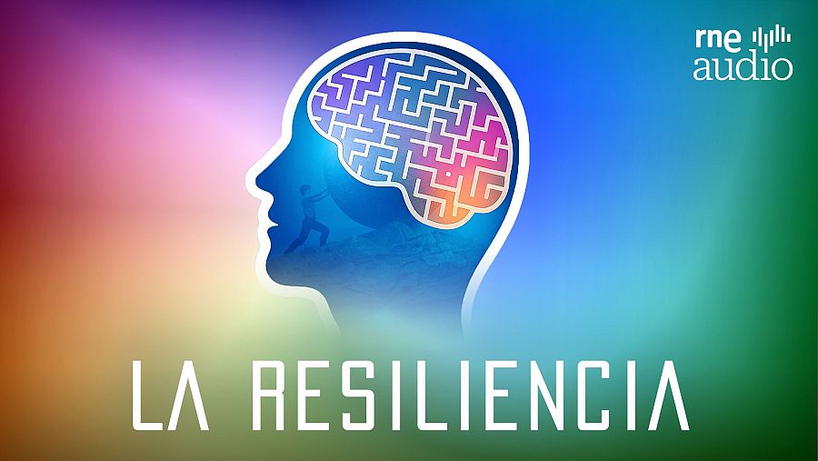 La imagen muestra una silueta azul con borde blanco de un perfil humano, con un laberinto multicolor y una figura corriendo en su interior, sobre un fondo degradado con la palabra "LA RESILIENCIA".