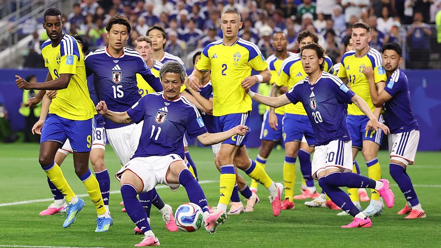 Daizen Maeda en la jugada del gol de Japón contra Suecia en el Mundial 2026