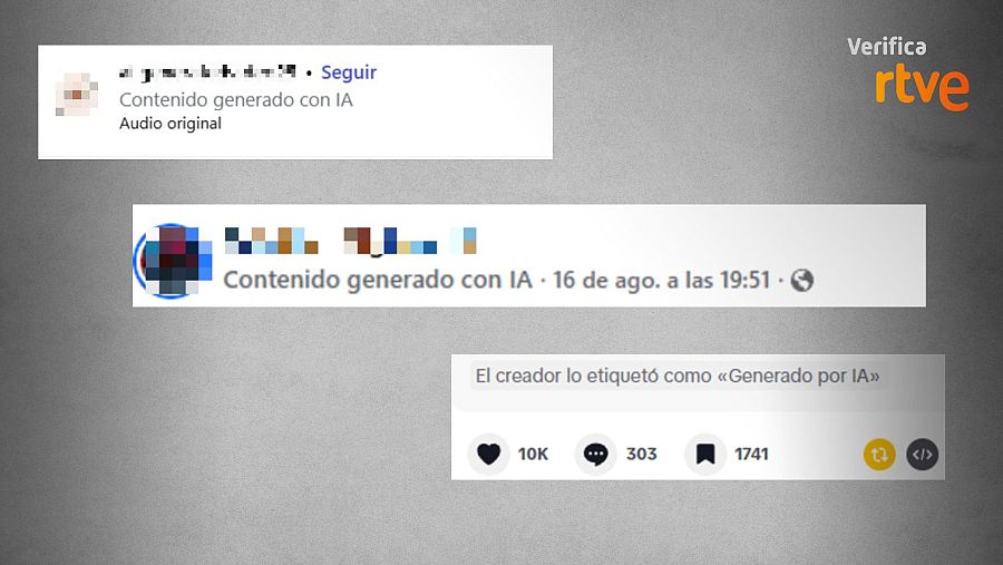Advertencias de IA que aparecen en Instagram, Facebook y TikTok.