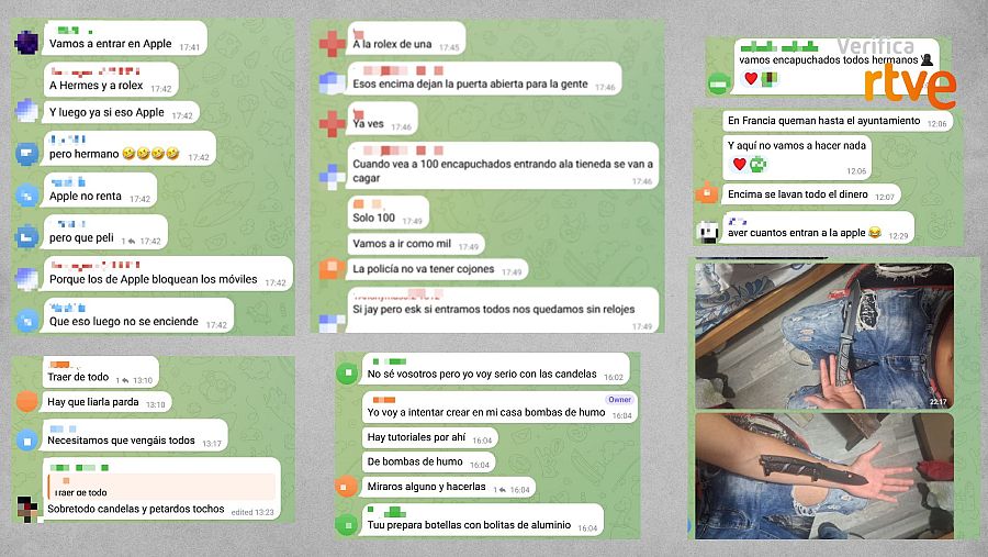 Mensajes que llaman a saqueos y violencia en Madrid el 24 de octubre en un grupo de Telegram de la convocatoria