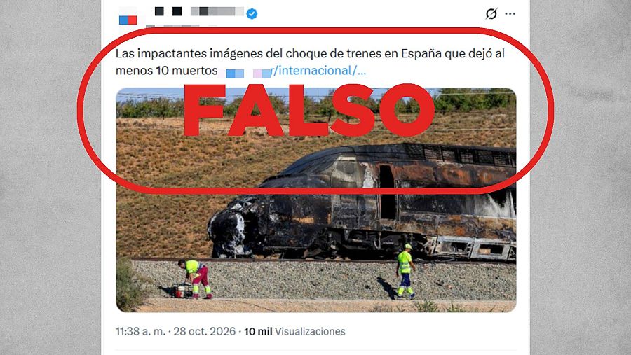 Mensaje que difunde una imagen de Ricla, Zaragoza, como si fuera Urda, con sello 'falso'