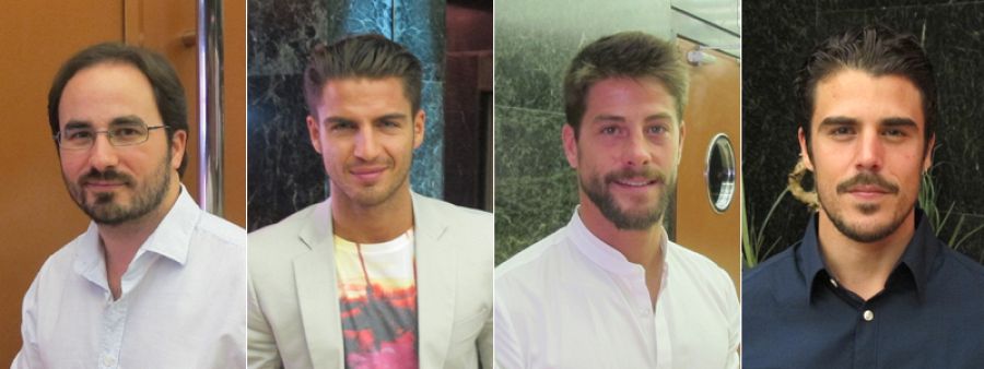 El director Gonzalo Bendala y los actores Maxi Iglesias, Luis Fernández y Javier Hernández, durante la presentación de la película en Madrid.