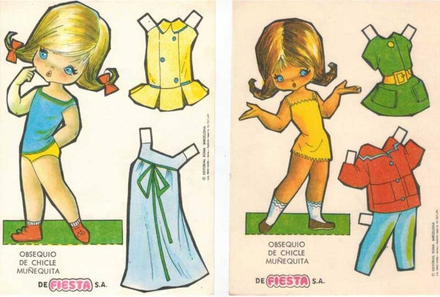 Muñecas recortables que regalaban con los chicles de Fiesta