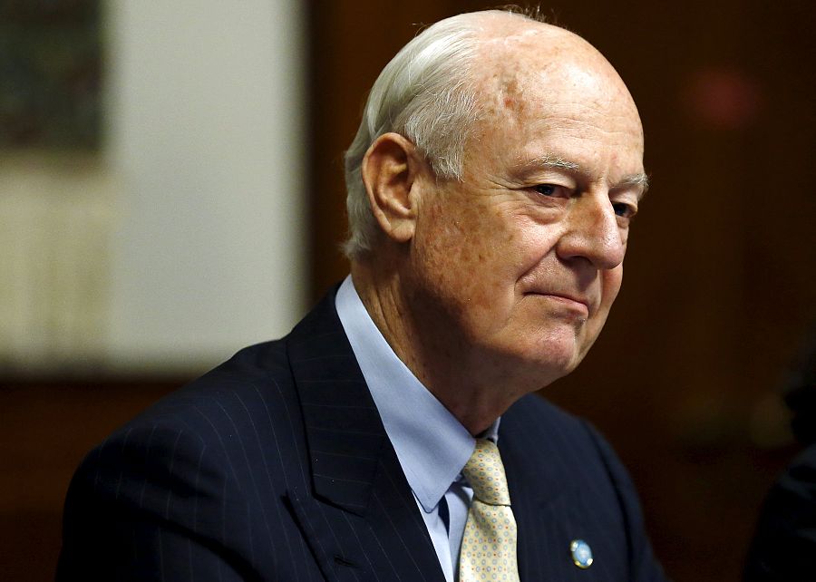El mediador de la ONU para Siria, Staffan de Mistura, en la reunión mantenida en Ginebra con la oposición siria