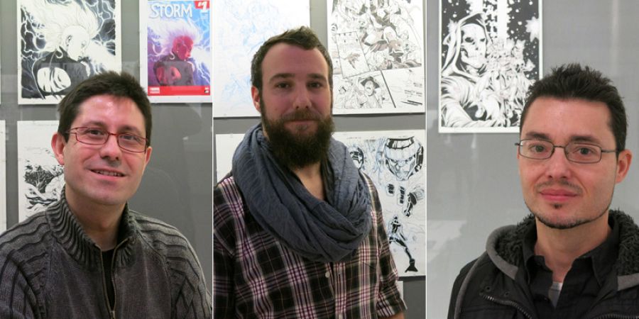 Julián Clemente, Pepe Larraz y Jorge Santamaría en la exposición 'Superhéroes con Ñ'