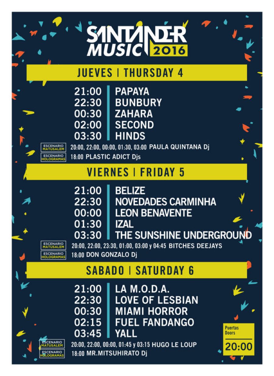 Cartel y horarios de Santander Music 2016