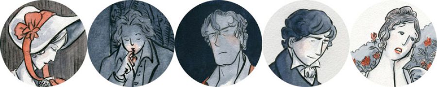 De izda. a dcha. Mary Shelley, Percy Bhysse Shelley, Lord Byron, J.W. Polidori y Claire Clairmont