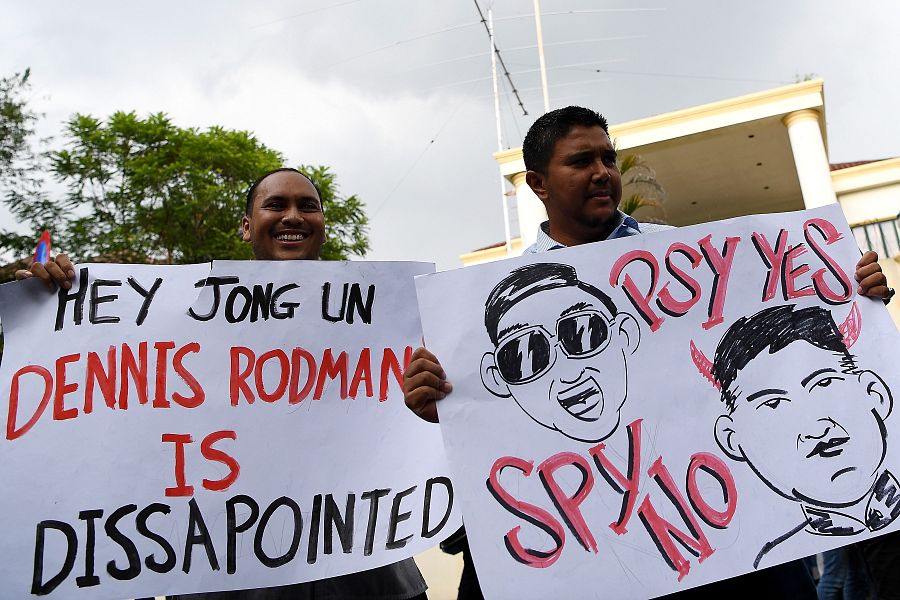 Protesta ante la embajada de Corea del Norte en Kuala Lumpur.