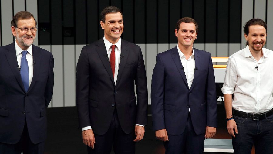 Los líderes de PP, PSOE, Cs y Podemos, en el debate a cuatro de las elecciones generales de 2016