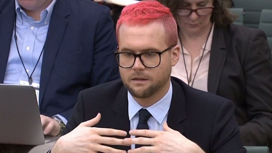 El analista de datos canadiense Christopher Wylie, exempleado de Cambridge Analytica, durante su comparecencia en el Parlamento británico