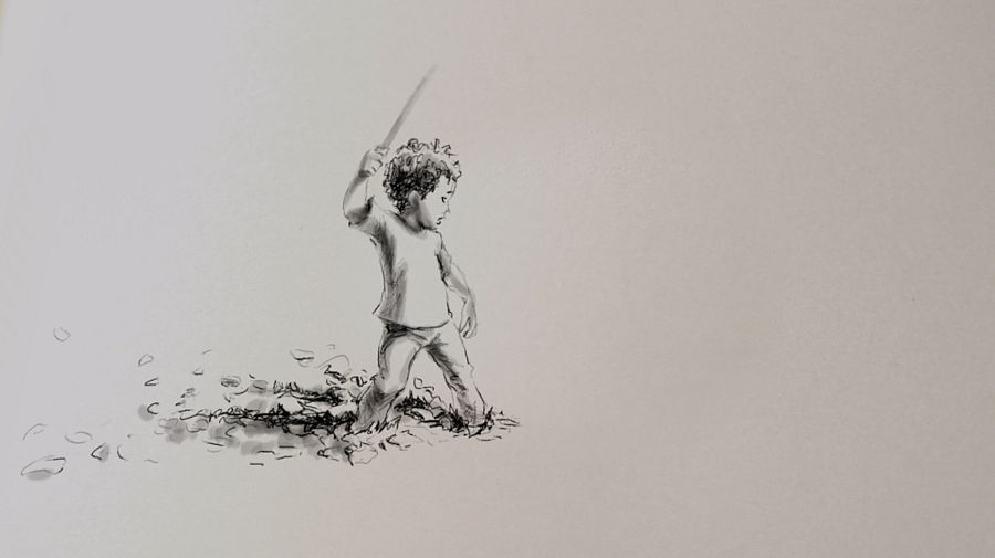 Dibujo de Owen con una espada