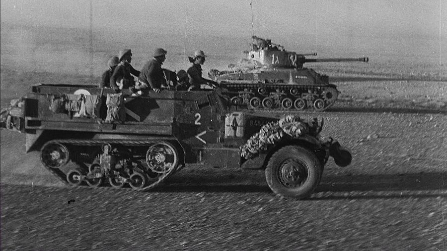 Un tanque israelí en plena guerra por la independencia de Israel