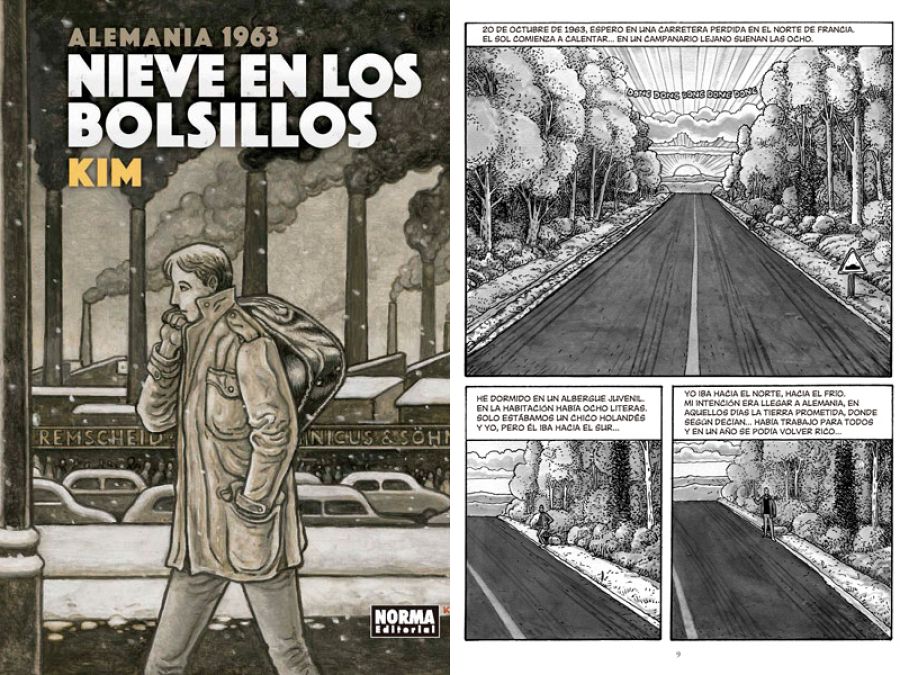 Portada y página de 'Nieve en los bolsillos'