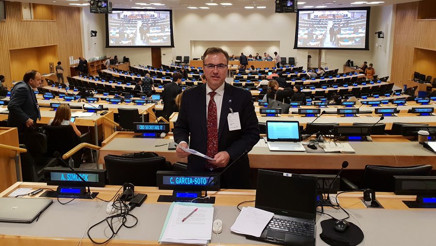El oceanógrafo Carlos García Soto, durante la reunión de la ONU para el Informe Mundial sobre el Estado del Medioambiente Marino.