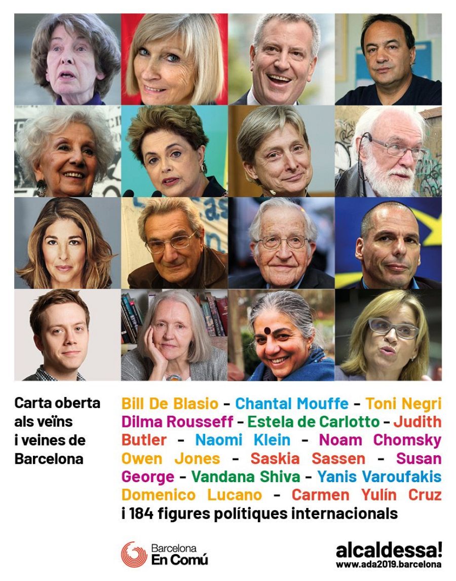 Cartel de la carta de apoyo a la candidatura de Ada Colau a la alcaldía de Barcelona.