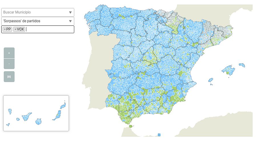 Duelo electoral PP-Vox: Municipios en los que un partido gana al otro el 10N.