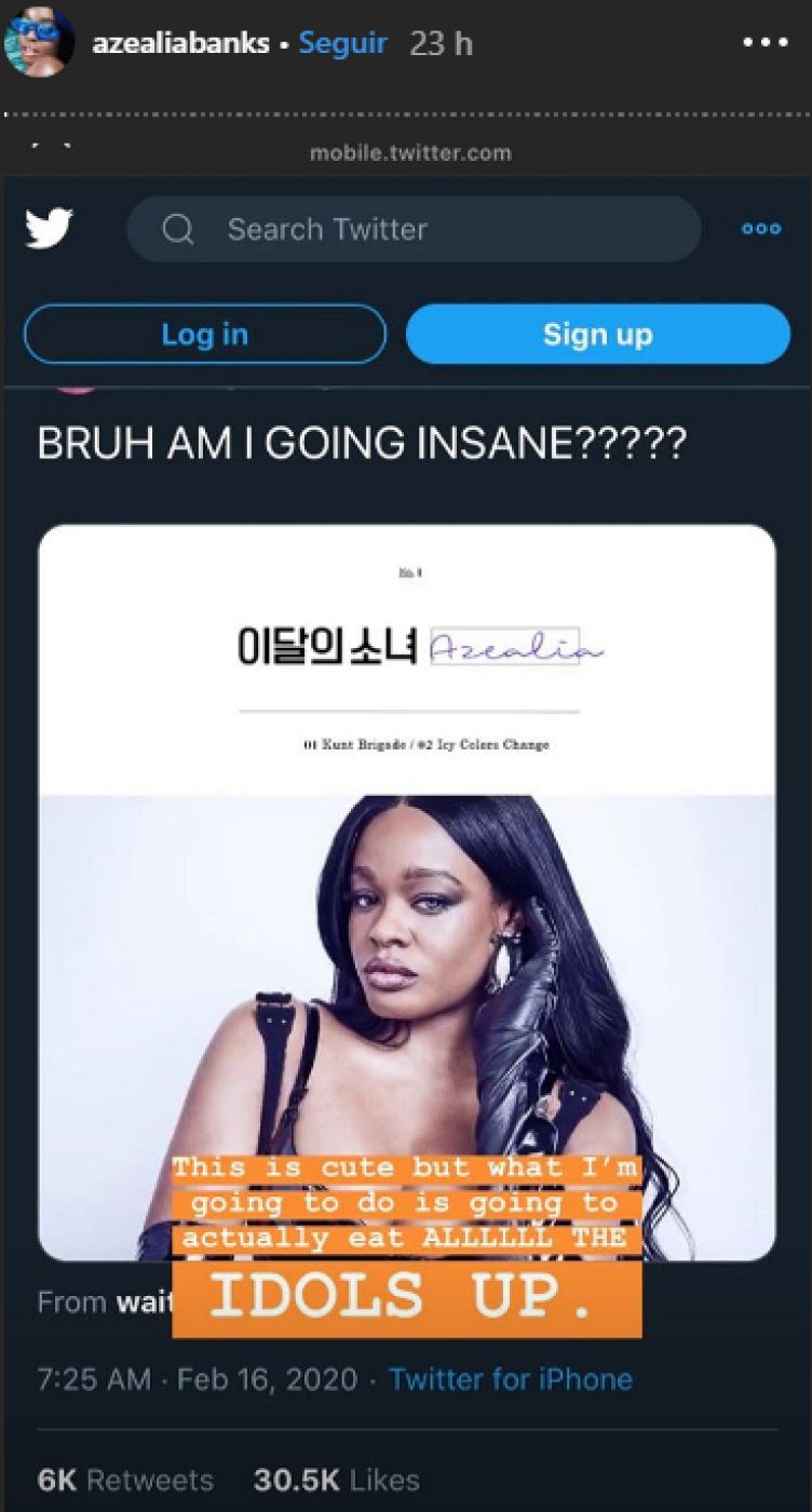 Una instastory de Azaelia Banks en Instagram afirmando ser la próxima idol del K-Pop