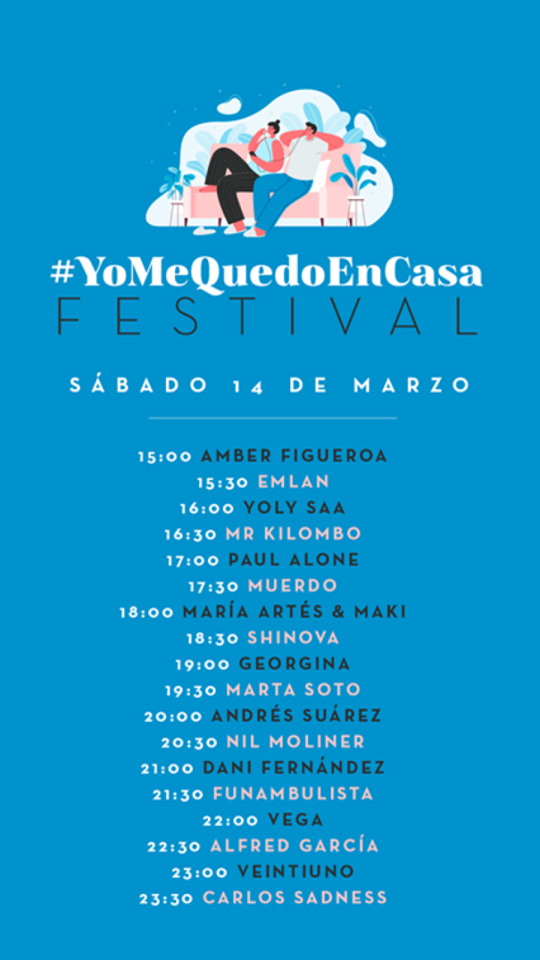 Cartel sábado 14 de marzo para el "Yo me quedo en casa Festival"