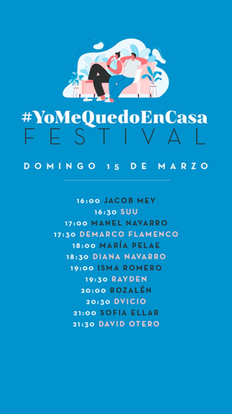 Cartel domingo 15 de marzo para el "Yo me quedo en casa Festival"