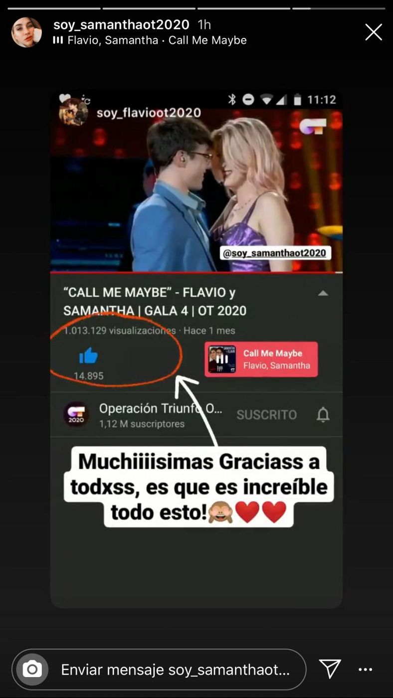 Mensaje de Flavio en Instagram por el millón de reproducciones de "Call Me Maybe" en la Gala 4 de OT 2020