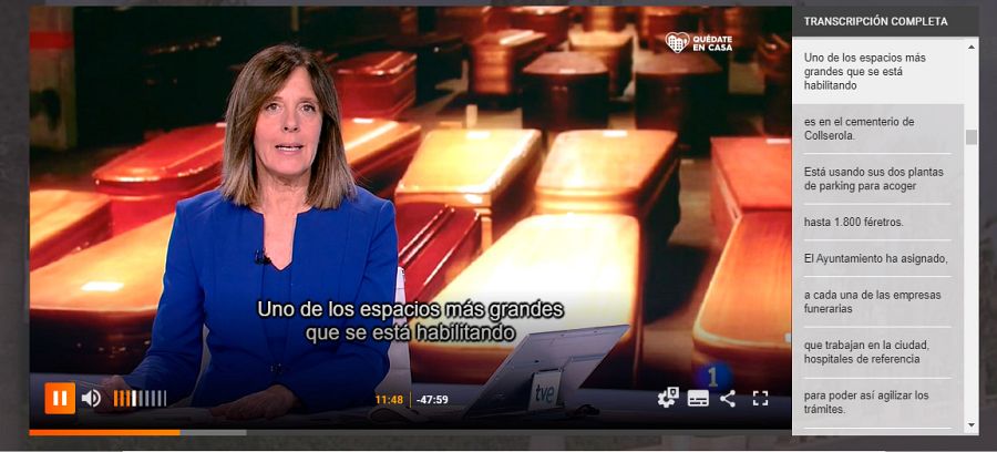 Captura del Telediario 1 edición del día 2 de abril de 2020, con Ana Blanco presentando.