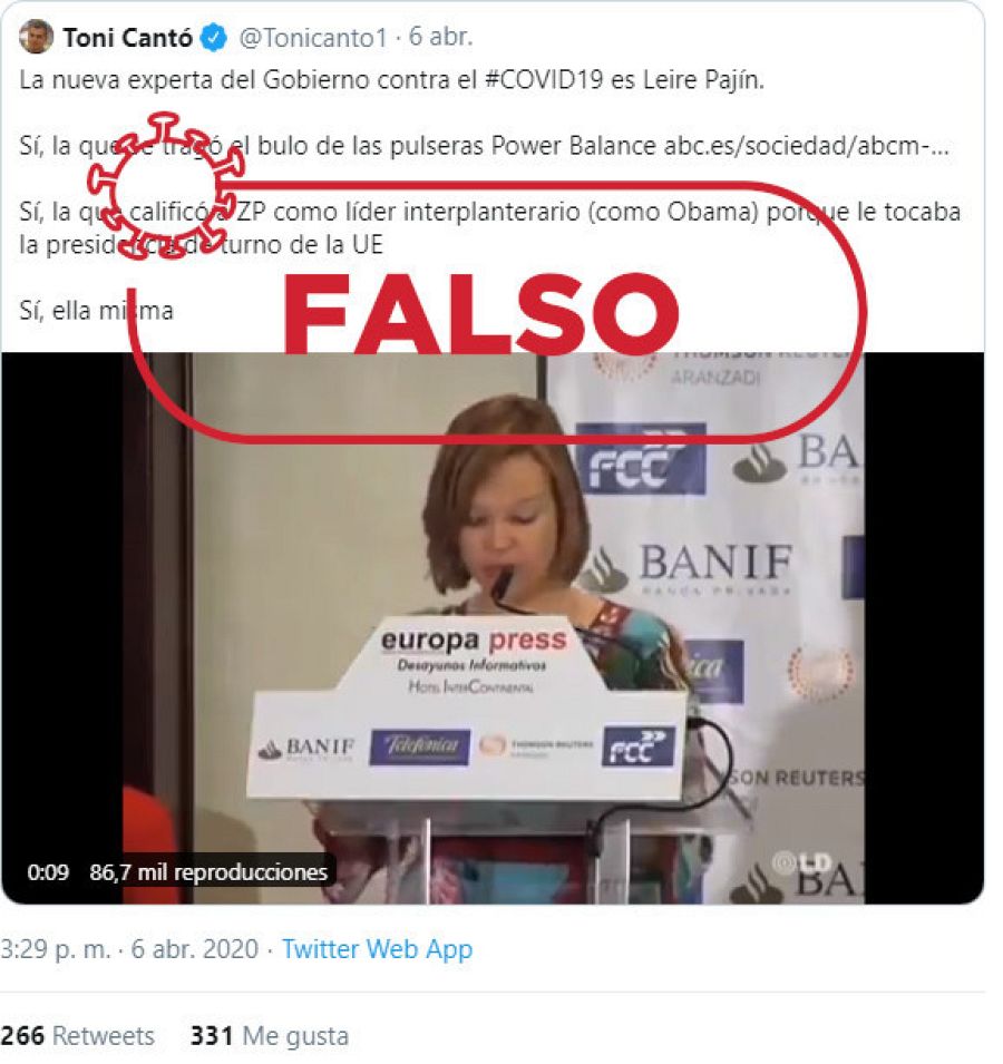 Es falso que la ex ministra Leire Pajín forme parte del Comité Científico Técnico COVID-19