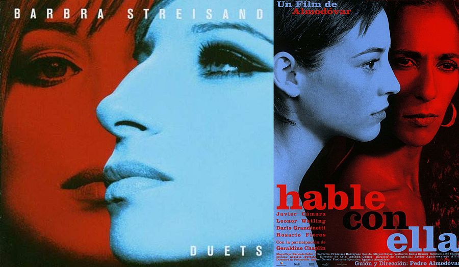 La portada del álbum 'Duets' de Barbra Streisand y el cartel de la película 'Hable con ella', ambas de 2002