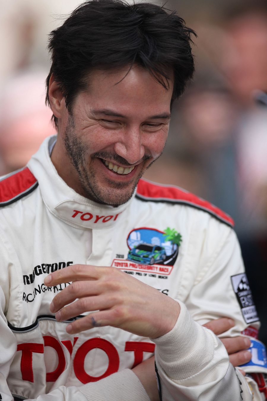 Keanu Reeves antes de correr en el Gran Premio de Long Beach