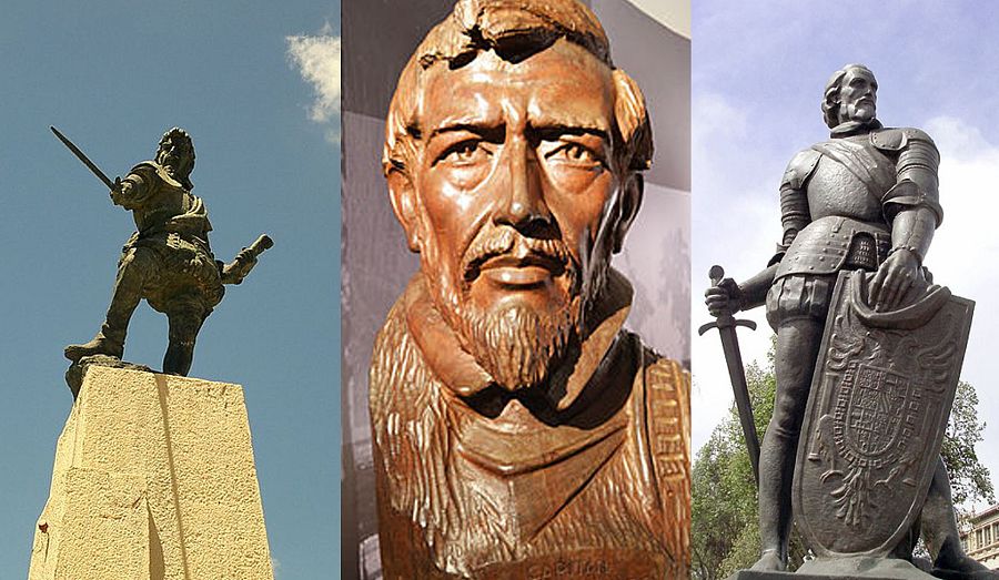 Estatuas y busto del conquistador Francisco de Aguirre