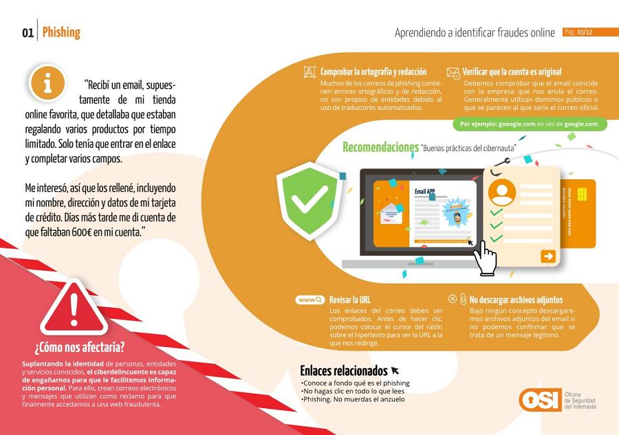 Gráfico de la Oficina de Seguridad en Internet para aprender a detectar el phishing.